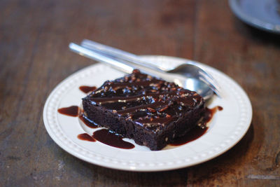 Close-up of dessert served on table