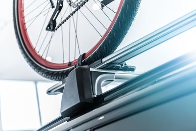 Low angle view of bicycle wheel