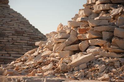 Stack of rocks against sky