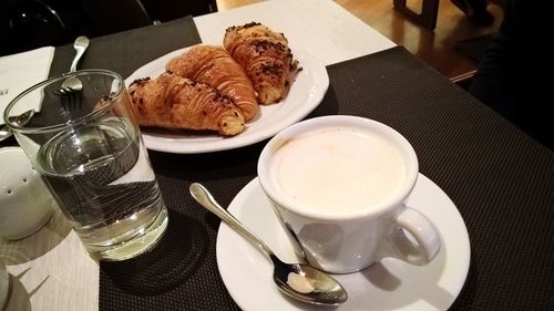 High angle view of breakfast on table