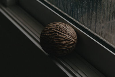 High angle view of glass window on table