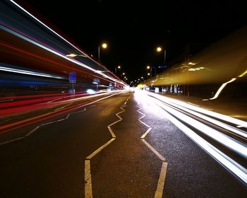 Light trails on road at night