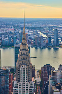 High angle view of cityscape against sky during sunset