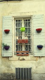 Red window on building