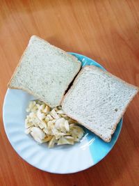 High angle view of breakfast on table