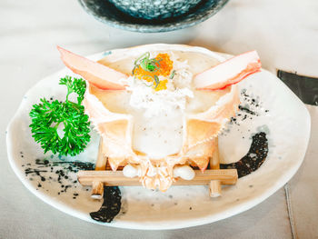 High angle view of meal served in plate