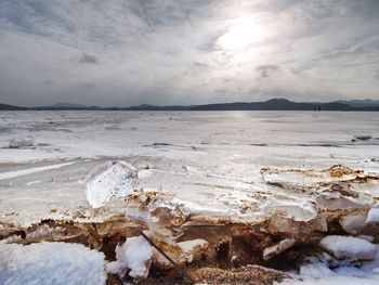 Scenic view of frozen sea against sky