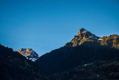 Scenic view of rocky mountains against clear sky