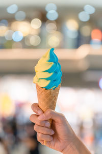 Close-up of hand holding ice cream cone