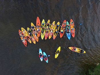 High angle view of people in water