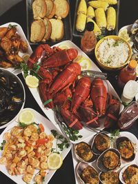 High angle view of meal served on table