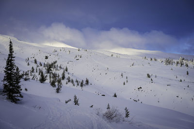 Scenic view of snowcapped mountains against sky