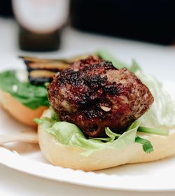 Close-up of burger in plate