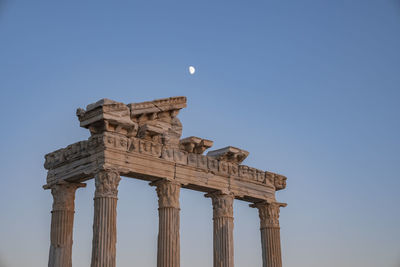 Roman temple of apollo under clear blue sky at dusk in side, turkey