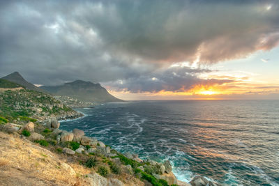 Scenic view of sea against sky during sunset