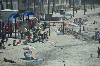 High angle view of people on beach