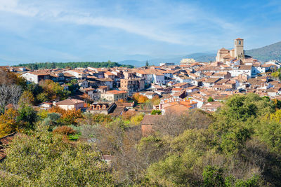 High angle view of townscape against sky