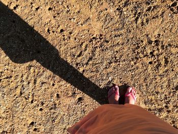 Low section of woman standing on sand