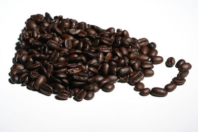 Close-up of coffee beans against white background