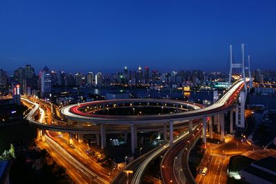 High angle view of elevated road at night