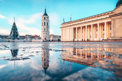 Reflection of building in water