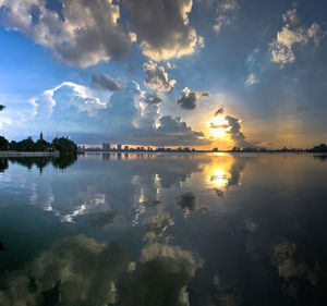 Reflection of clouds in lake during sunset