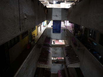 High angle view of illuminated buildings in city