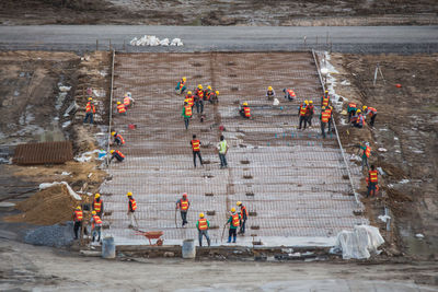 High angle view of people working at construction site