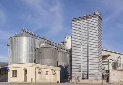 Low angle view of factory against sky