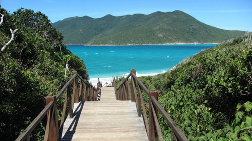 High angle view of steps leading towards beach