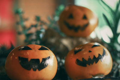 Close-up of pumpkin on pumpkins during halloween