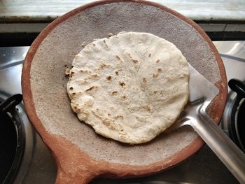 High angle view of bread in container