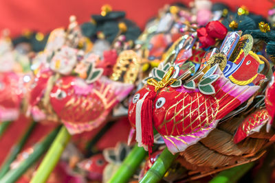 Close-up of multi colored flowers for sale in market