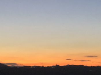 Scenic view of silhouette landscape against clear sky during sunset