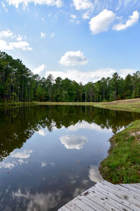 Scenic view of lake against cloudy sky