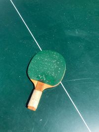 High angle view of drink on table against blue background