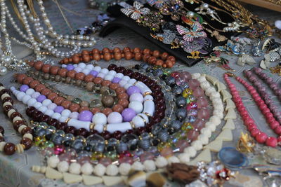 High angle view of decorations for sale