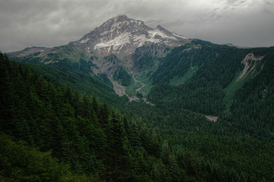 Panoramic shot of lush landscape against clouds