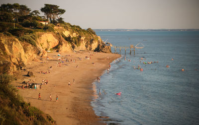 High angle view of people on beach