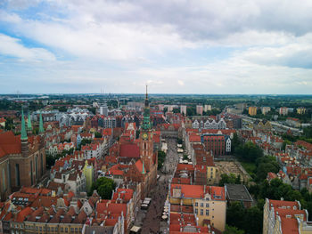 High angle shot of townscape against sky