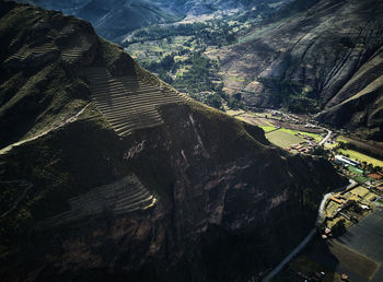 High angle view of winding road on mountain