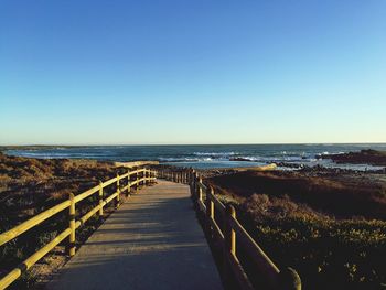 Scenic view of sea against clear blue sky