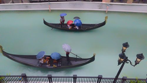 High angle view of people on boat sailing