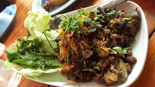 Close-up of salad in plate on table