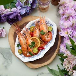 High angle view of food on table