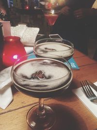 High angle view of drink on table