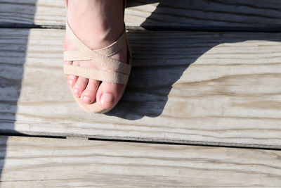 Low section of woman on wood