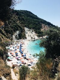 High angle view of beach against clear sky