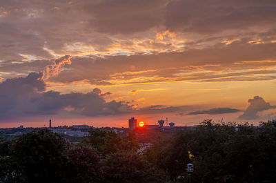 Panoramic view of buildings against sky during sunset