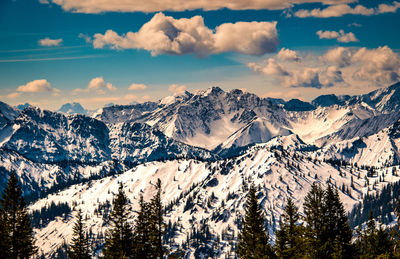 Scenic view of snowcapped mountains against sky